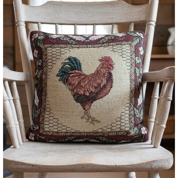 Source Unknown Other - Vintage Rooster Tapestry Pillow 15x15 Farmhouse Chicken Decor Cushion Accent Pad